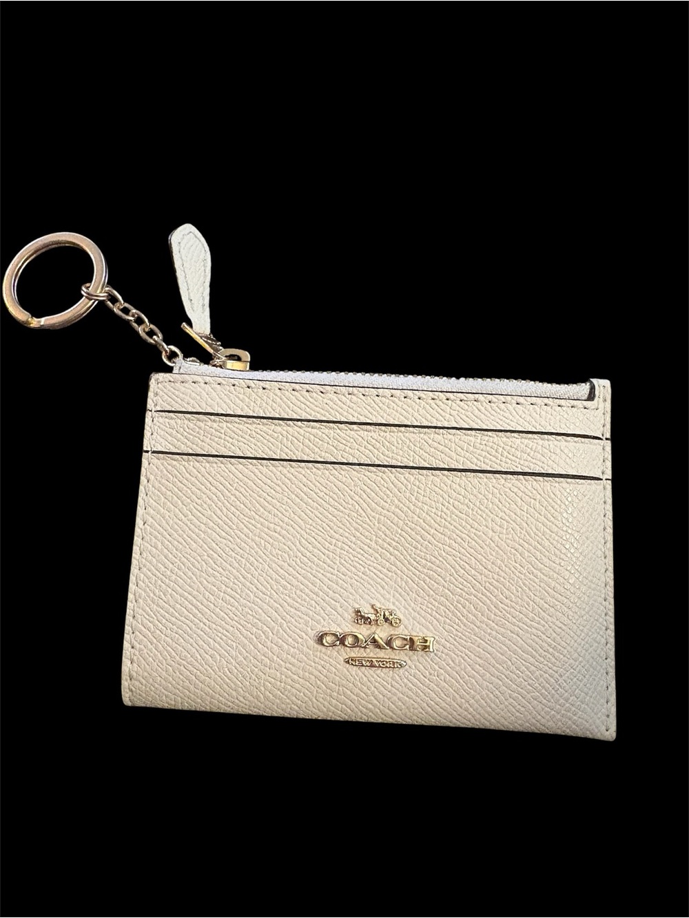 Coach Cream Pebbled Leather Card Holder with Key Ring